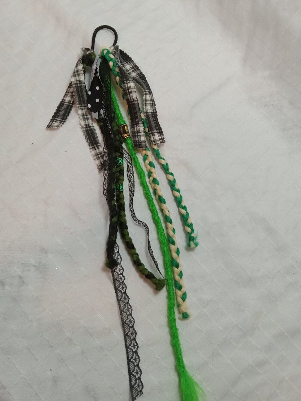 Handmade bohemian hair accessory with dreads, braids, lace ribbons & decorations
